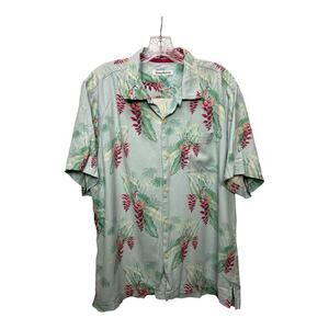 Tommy Bahama Shirt Mens Large Blue Silk Flowers Floral Coastal Beach